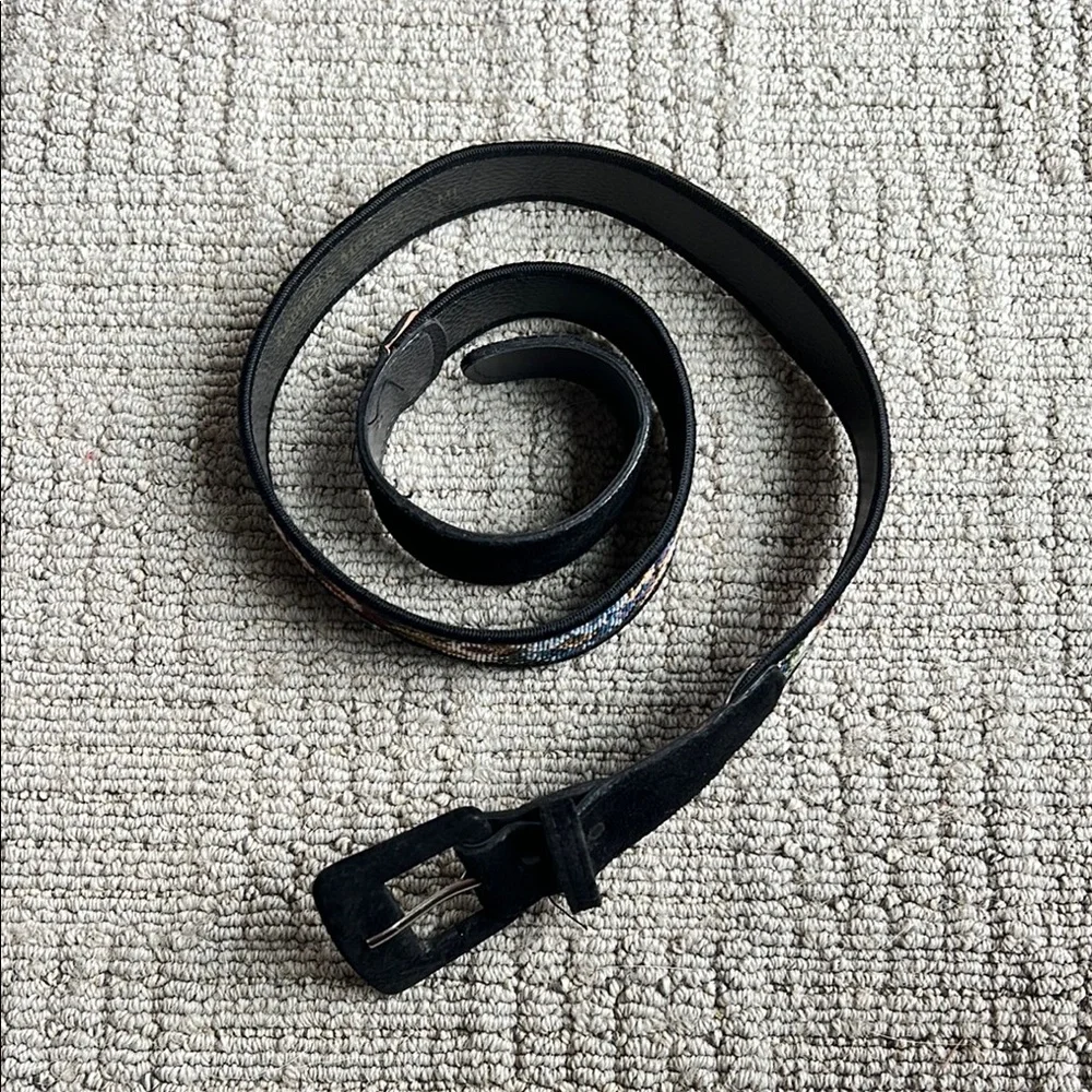 Kandell & Marcus Black Suede Belt with Patterned Detail